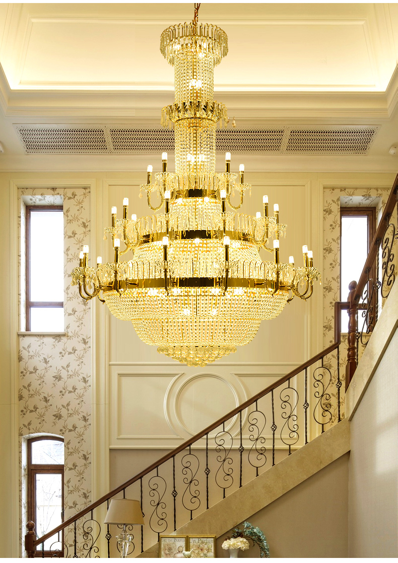 American Crystal Chandeliers Lights Fixture LED Modern European Big Long Chandelier 3 Color Dimmable Home Indoor Lighting Diameter 120cm 150cm