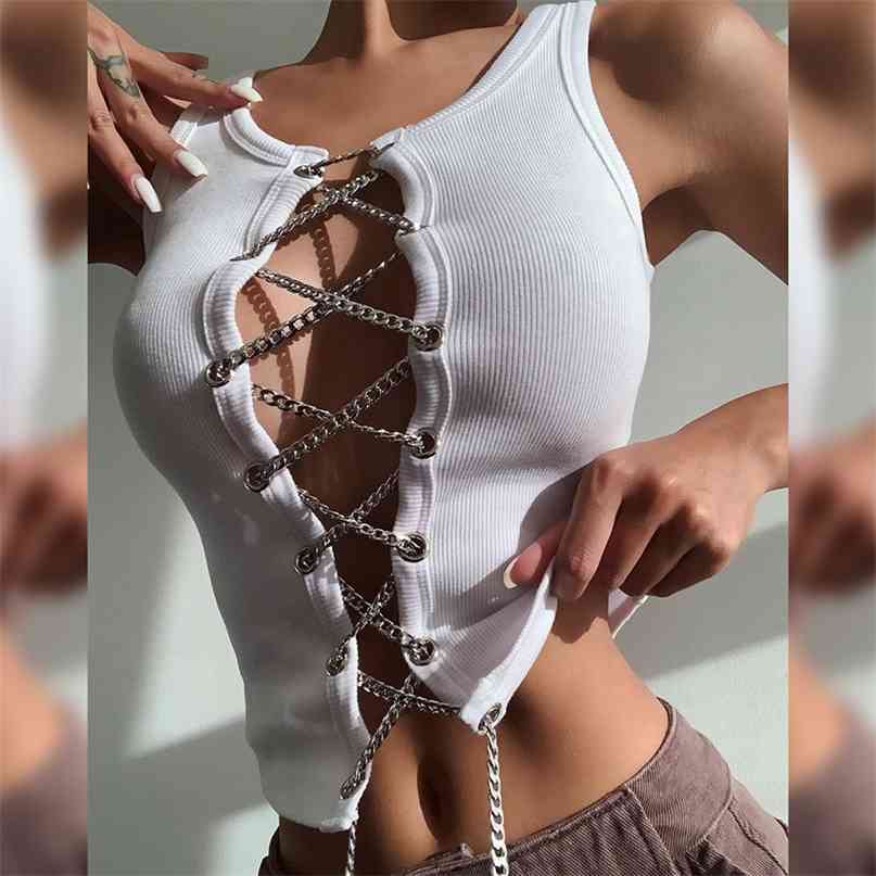 Punk Style Metal Chain Bandage Hollow Out Design Tank Top Women High Street Casual Sexy Club Wear Camisole Vest Female 210607, White
Punk Style Metal Chain Bandage Hollow Out Design Tank Top Women High Street Casual Sexy Club Wear Camisole Vest Female 210607, White