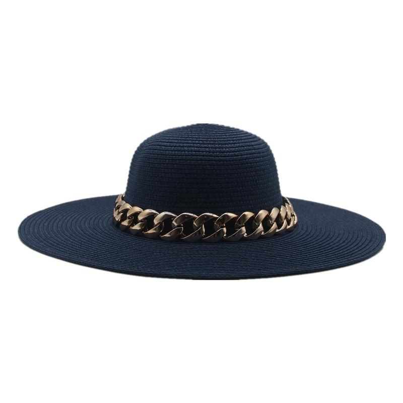 Wide Brim Hats Women Summer Solid Dome Big 11cm Chain Band Sun Straw White Black Bucket Panama Beach Protection Men Caps, Navy1
Wide Brim Hats Women Summer Solid Dome Big 11cm Chain Band Sun Straw White Black Bucket Panama Beach Protection Men Caps, Navy1