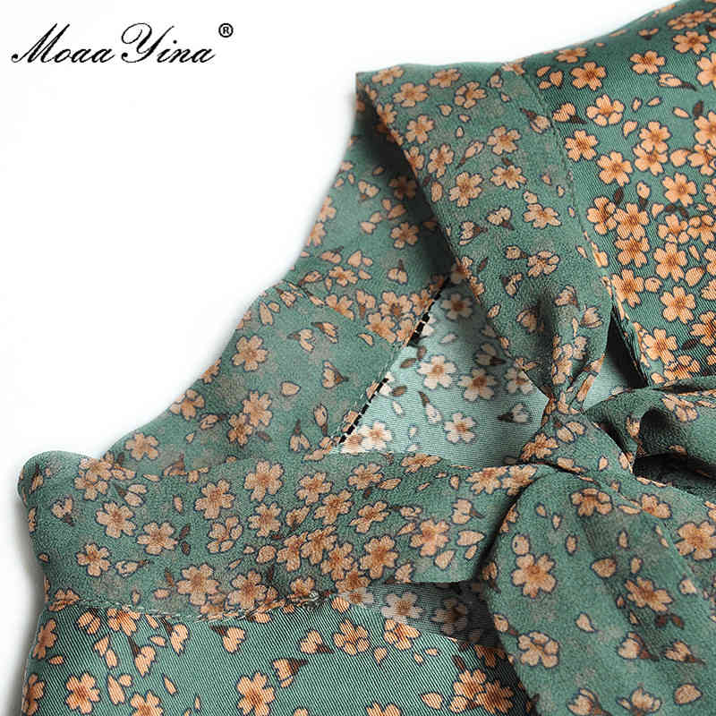 Summer Fashion Runway Vacation Dress Elastic waist Women's Elegant Puff sleeve Floral print Vintage Chiffon 210524