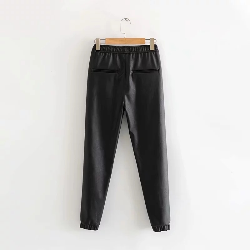 Autumn winter Black pu leather pants women trousers female punk hip hop joggers korean streetwear stretch harem 210521
