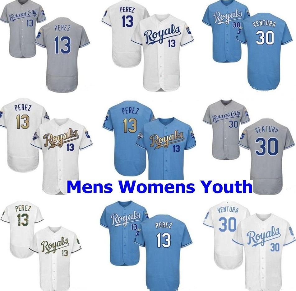 Men women youth Jersey #30 Yordano Ventura 13 Salvador Perez Home Blue White Grey Baseball Jerseys, As shown in illustration
Men women youth Jersey #30 Yordano Ventura 13 Salvador Perez Home Blue White Grey Baseball Jerseys, As shown in illustration