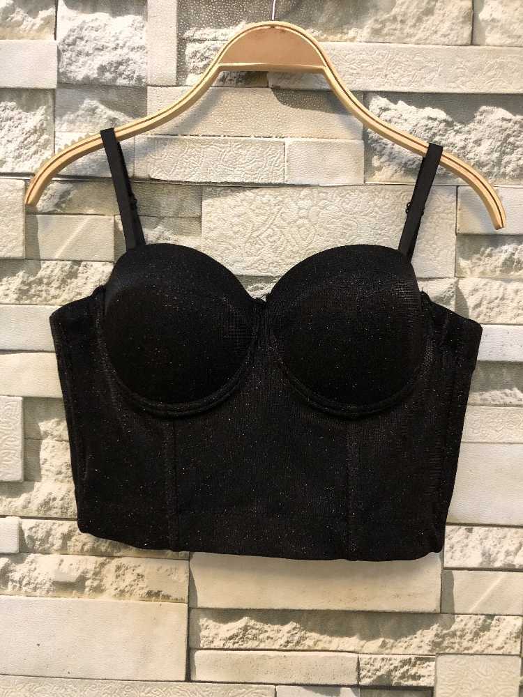 Autumn Winter Golden Slim Sexy Nightclub Slim Dance Performance Vest Size Wrapped Rim Outer Wear Women Bustier Crop Tops J338 210625