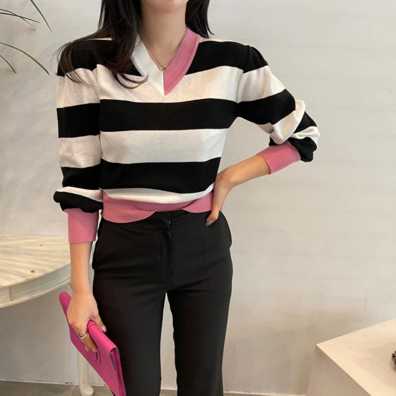 Women's Sweaters Fashion Autumn Clothing Retro Hit Color V Neck Striped Pullover Sweater Long Sleeve Knitted Shirts Thin Bottom Tops Wild Ca, White;black
Women's Sweaters Fashion Autumn Clothing Retro Hit Color V Neck Striped Pullover Sweater Long Sleeve Knitted Shirts Thin Bottom Tops Wild Ca, White;black