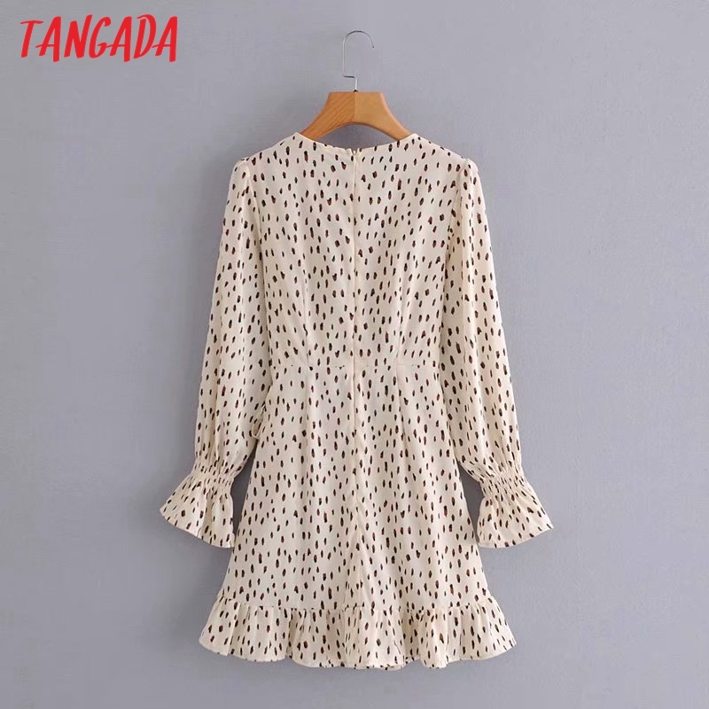 Fashion Women Leopard Print Chiffon Arrival Bow Long Sleeve Ladies O Neck Zipper Mini Dress Vestidos 5D26 210416