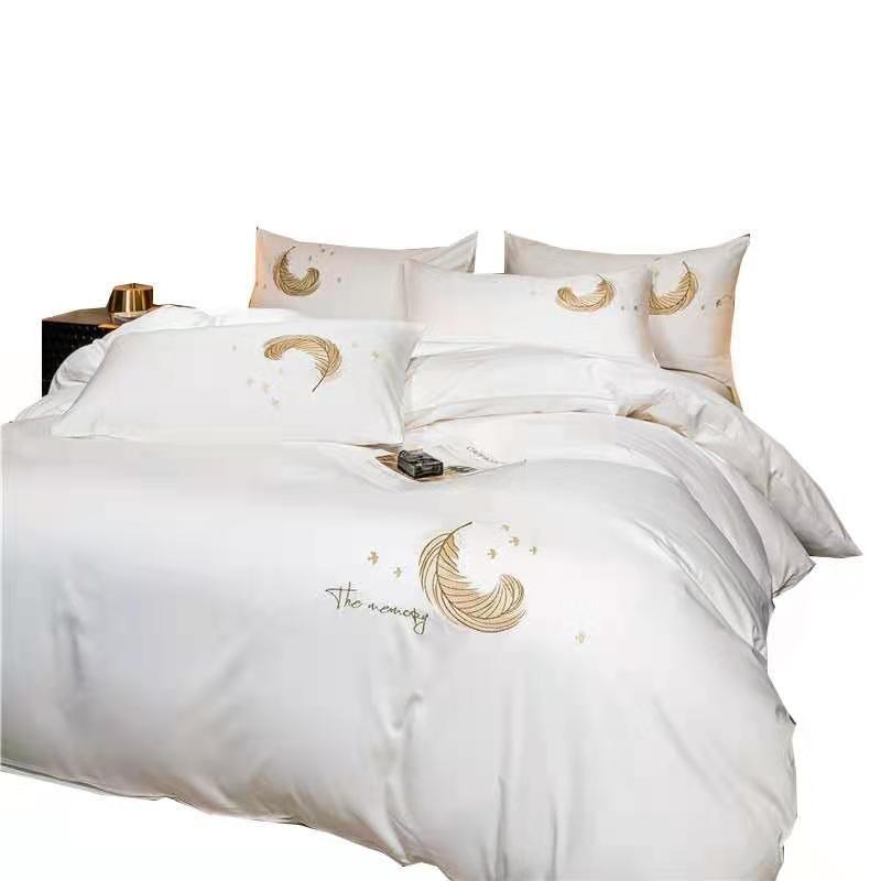 4pcs Solid Color Bedding Set Cotton Sheets For Bed Linen Embroidery Duvet Cover Quality And Pillowcases Sets