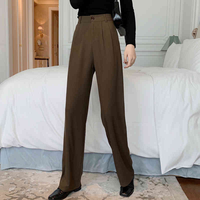 Nomikuma Autumn Straight Suit Pants Korean Solid High Waist Elegant Long Trousers Causal Femme Pantalones De Mujer 6C094 210427