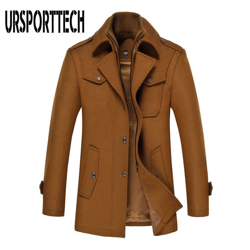 URSPORTTECH Wool Coat Men Slim Large Size Trench Coat Men Thick Woolen Coat Mens Overcoat Fashion Autumn Winter Men Wool Jackets 210528
