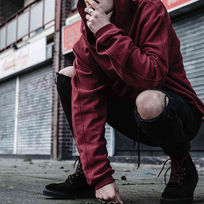 IEFB /men's wear streetwear high-quality Destroyed Pants holes slim stretch small feet black jeans male spring 9Y2176 210524