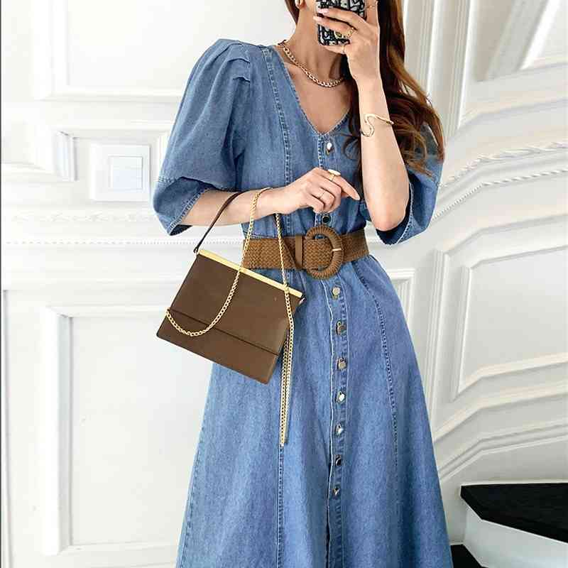 Arrival Jeans Dress Women Single-Breasted Vintage Casual Long Denim es Slim Bodycon Robe Femme With Belt 210520