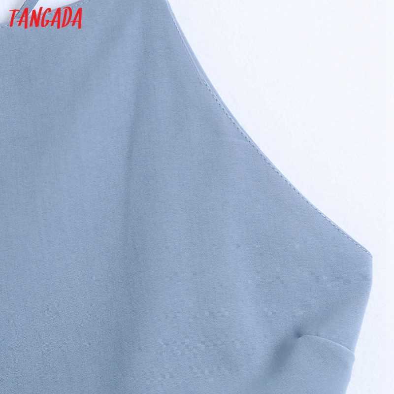 Tangada Women Blue Camis Crop Top Spaghetti Strap Sleeveless Backless Blouses Shirts Female Sexy Solid Tops CE143 210625