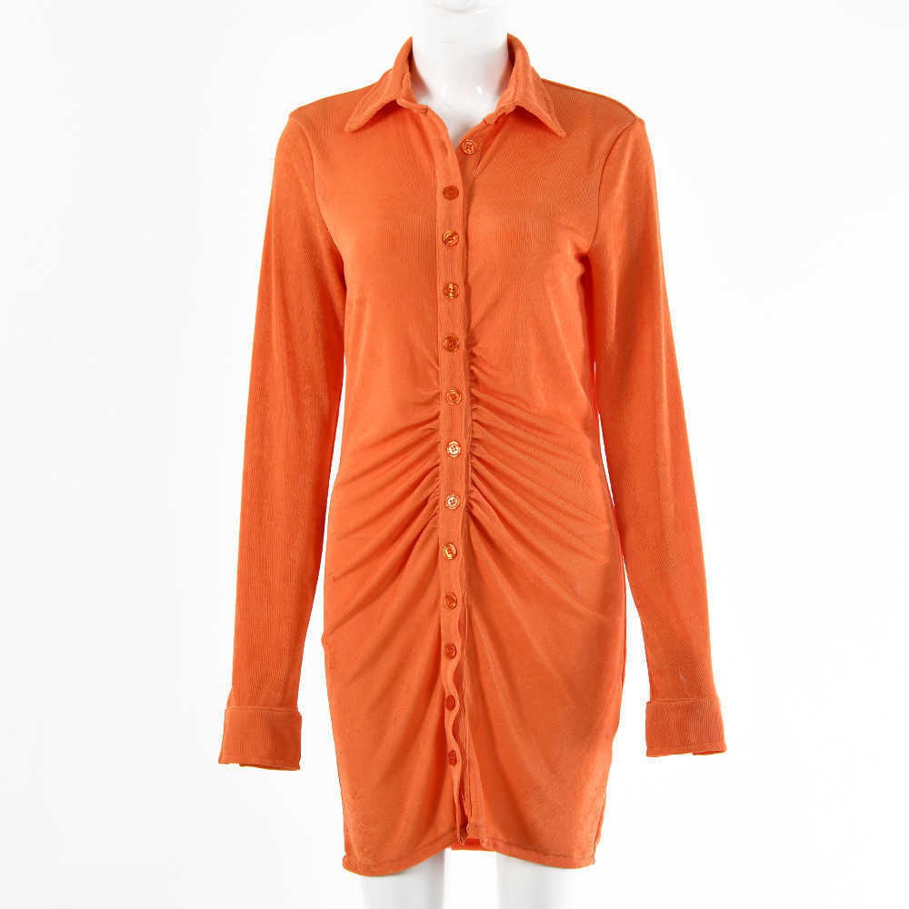 DEAT Spring Arrivals Turn-down Collar Solid Color Sexy Long Sleeve Lapel Single Breasted Cardigan Dress Women SG807 210709