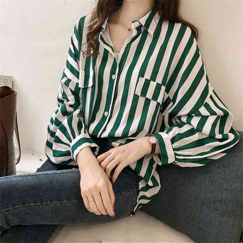 Women Elegant Chiffon Blouse Office Lady Long Sleeve Striped Top Female Turn Down Collar Harajuku pocket Shirts 210519, G1
Women Elegant Chiffon Blouse Office Lady Long Sleeve Striped Top Female Turn Down Collar Harajuku pocket Shirts 210519, G1