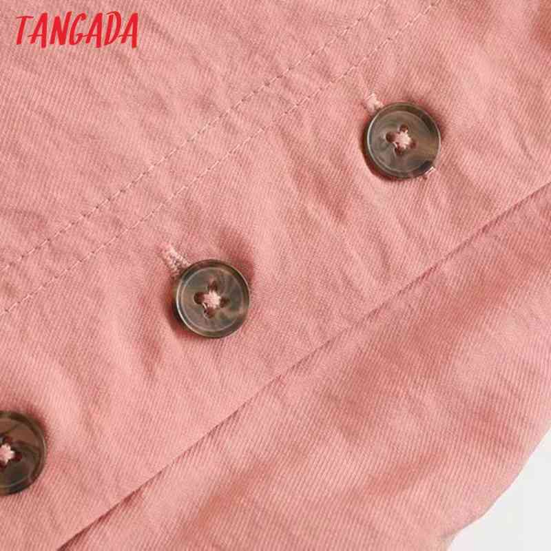 Women Pink Solid Skirt Summer Buttons Ruffles Casual Shorts Pantalones 4N24 210416