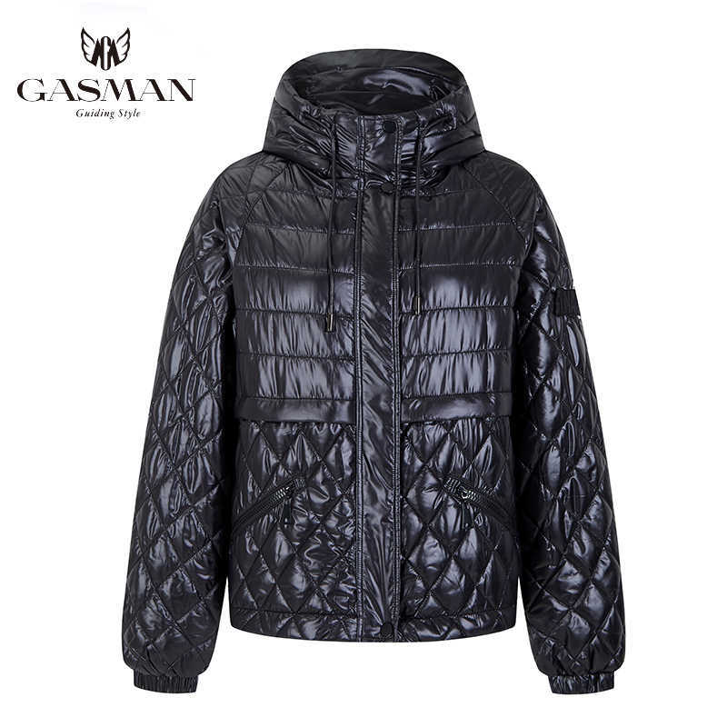 GASMAN spring cotton solid short puffer Jacket for women zipper down parka Women autumn clothes hooded jacket coat 211013