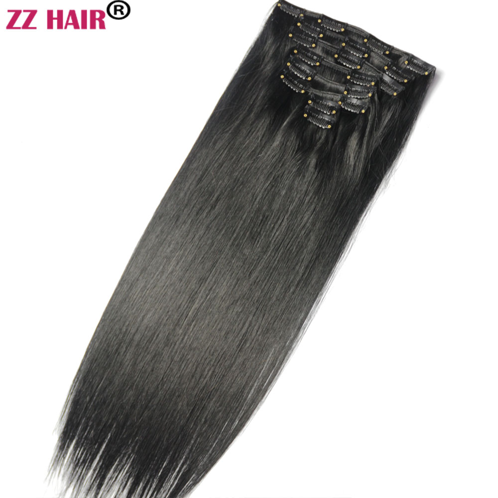 ZZHAIR 16"-26" 8pcs Set Clips in/on 100% Brazilian Remy Human Hair Extension Full Head 120g-200g Natural Straight