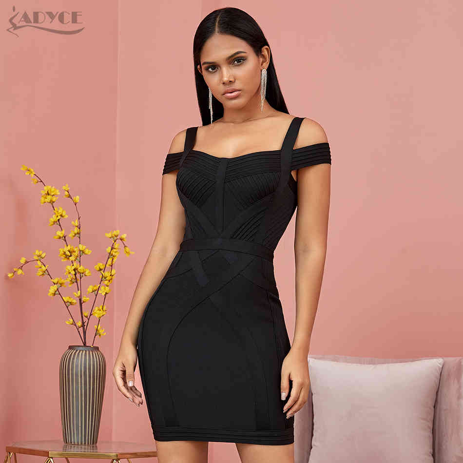 Off Shoulder Bodycon Bandage Dress Women Vestido Sexy V Neck Spaghetti Strap Club Celebrity Evening Party 210423