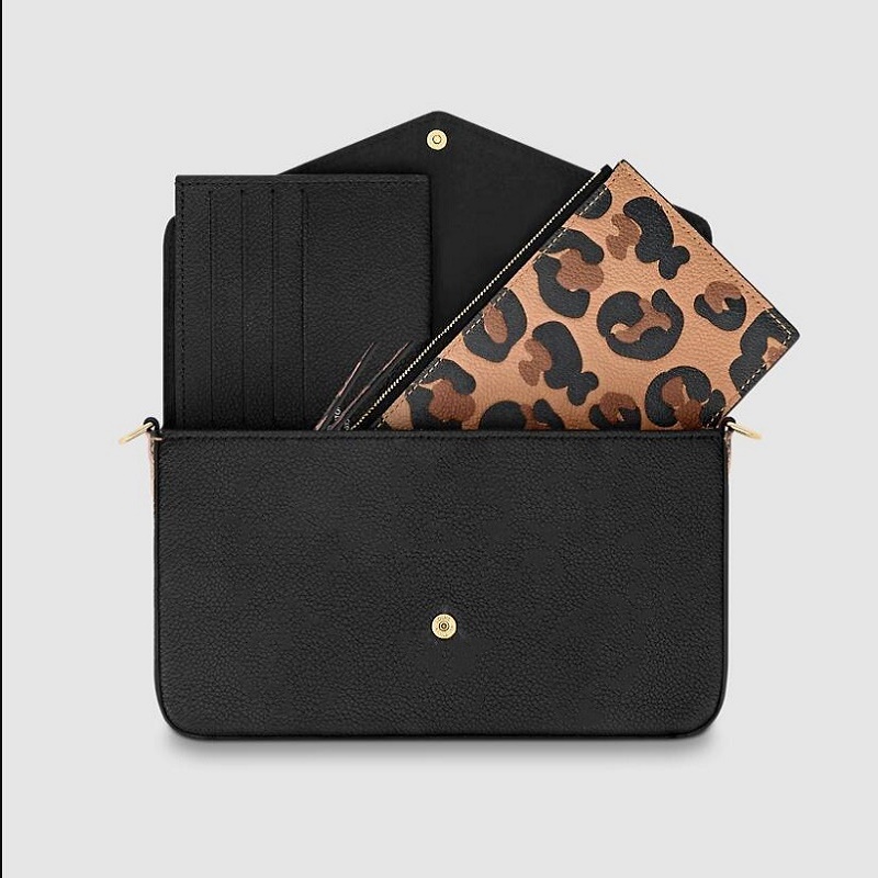 Genuine Leather Wild at Heart Luxurys Evening Bags 3 piece FELICIE POCHETTE chain bag Designers handbags High Quality Ladies Leopard Chains Shoulder Cross body Bag, Embossed black 
Genuine Leather Wild at Heart Luxurys Evening Bags 3 piece FELICIE POCHETTE chain bag Designers handbags High Quality Ladies Leopard Chains Shoulder Cross body Bag, Embossed black