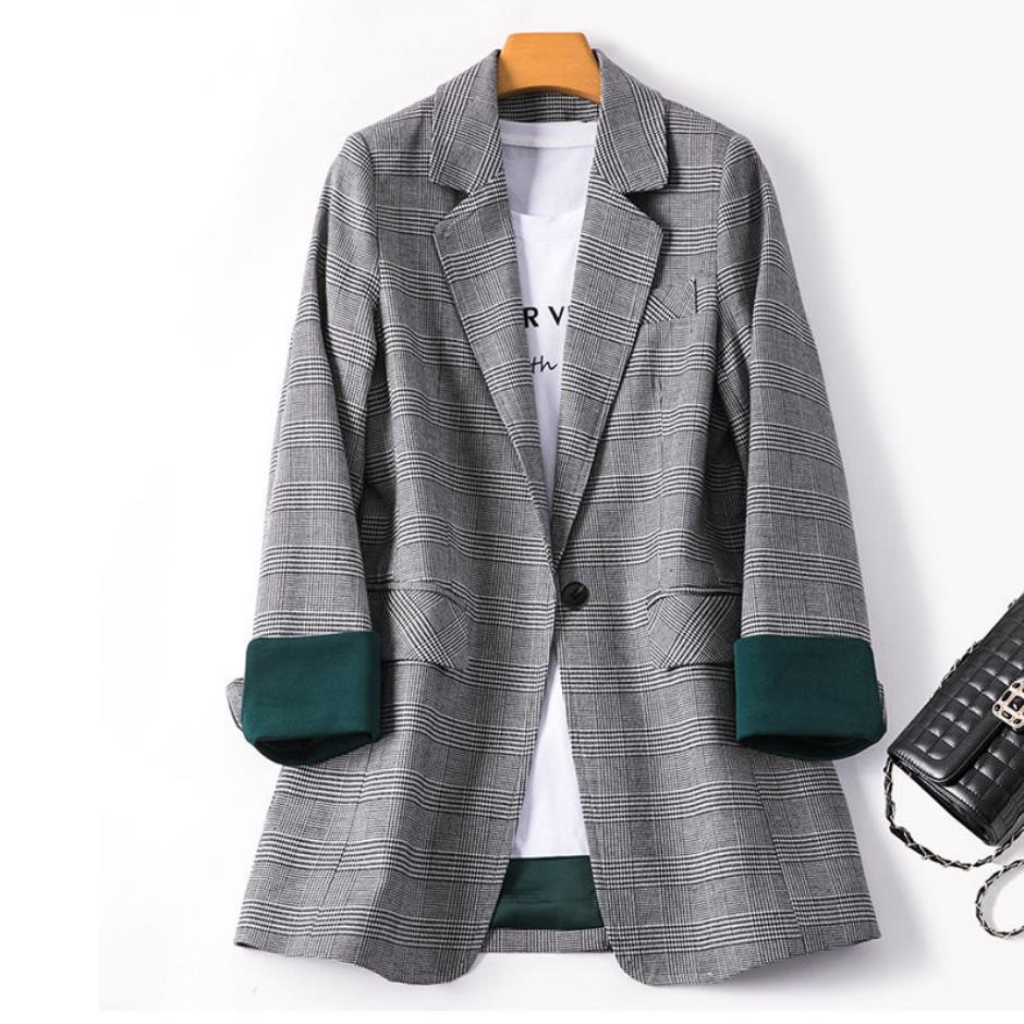 Fashion Autumn Women Plaid Blazers and Jackets Work Office Lady Suit Slim Double Breasted Business Female Blazer Coat 210524
