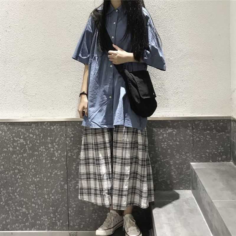 Preppy Style student suit women SS Korean Peter Pan collar shirt + plaid skirt fashion casual two-piece Japan kawaii sets 210526