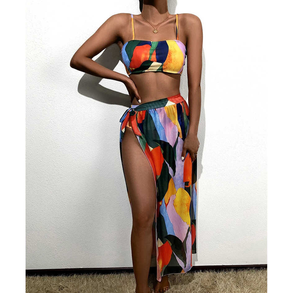 High Waist Bikini Sexy Swimsuit Women Swimwear Swim Cover up Set 3 piece Female Beach Wear Swimming for Bathing Suit 210611