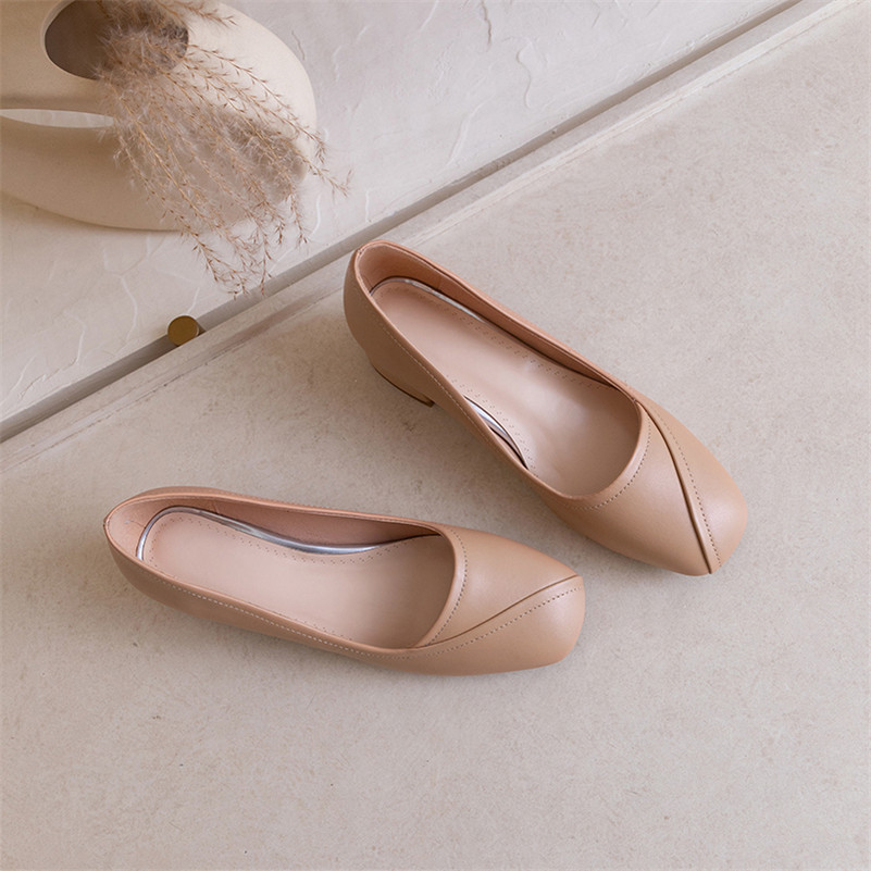 Women Shoes Mid Heel Pumps Ladies Round Toe Thick Heels Footwear Female Summer Dress Khaki Large Size 10.5 210517