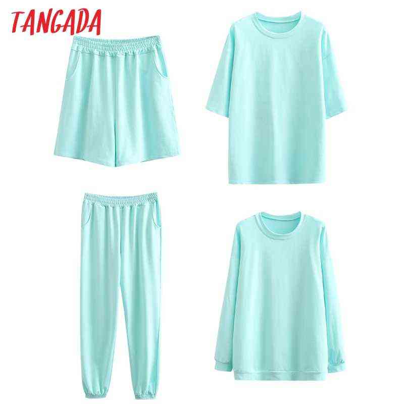 Tangada Autumn Women Terry 95% cotton sweatshirt suit oversized sets o neck hoodies sweatshirt suits 6L30 211108