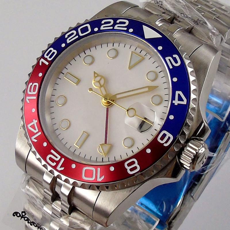 Wristwatches DESIGN Luxury Men GMT Automatic Machinery Watch 40MM Blue Red Insert Bezel Jubilee Strap Sapphire Gold Edge Hands Clock, Solid steel back
Wristwatches DESIGN Luxury Men GMT Automatic Machinery Watch 40MM Blue Red Insert Bezel Jubilee Strap Sapphire Gold Edge Hands Clock, Solid steel back