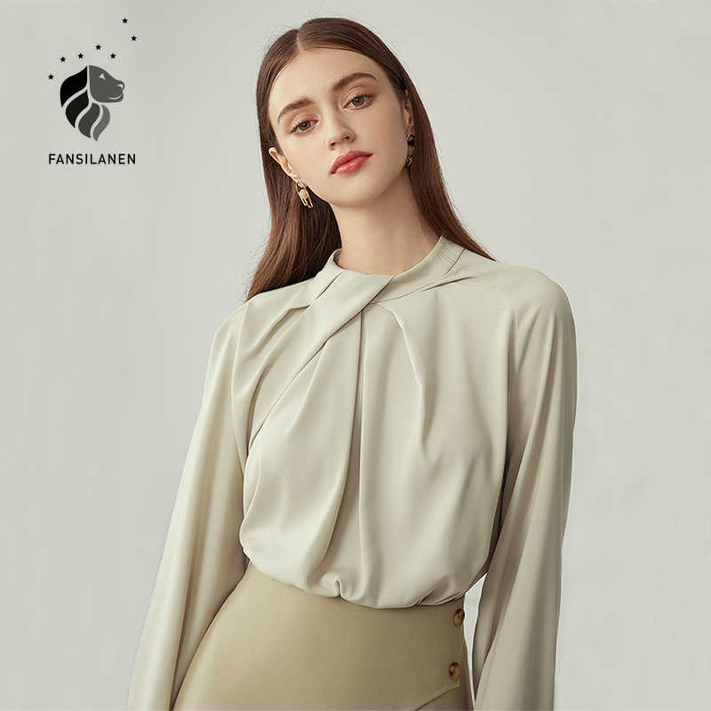 FANSILANEN Office lady elegant chiffon blouse shirt Women long sleeve pleated green top Female autumn vintage 210607, Beige
FANSILANEN Office lady elegant chiffon blouse shirt Women long sleeve pleated green top Female autumn vintage 210607, Beige