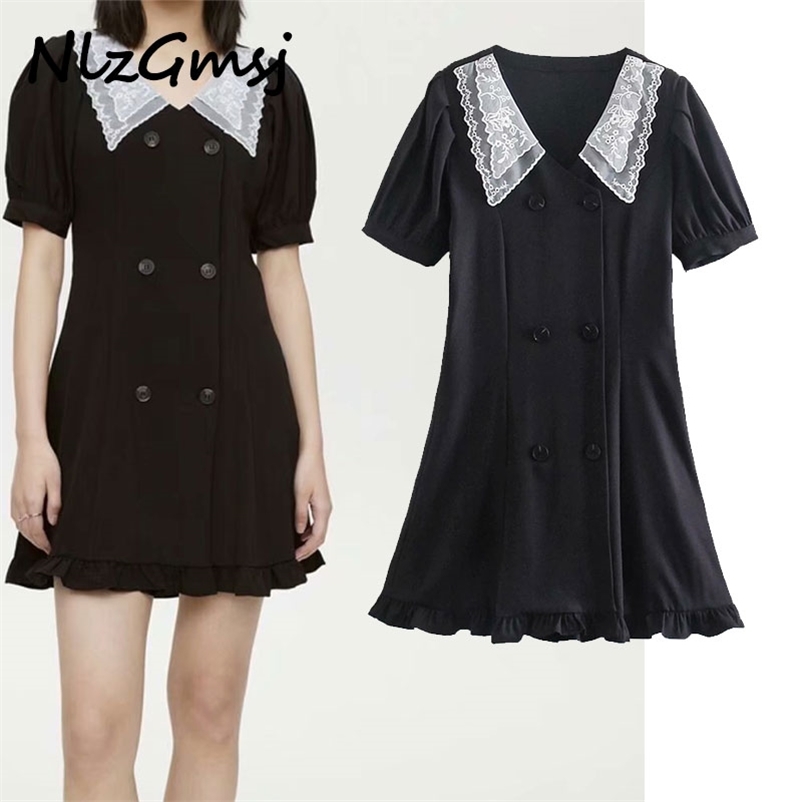 Dres Summer Loose Splicing Lace Short Sleeve Knee-length High Waist V-neck Black 210628, As picture
Dres Summer Loose Splicing Lace Short Sleeve Knee-length High Waist V-neck Black 210628, As picture