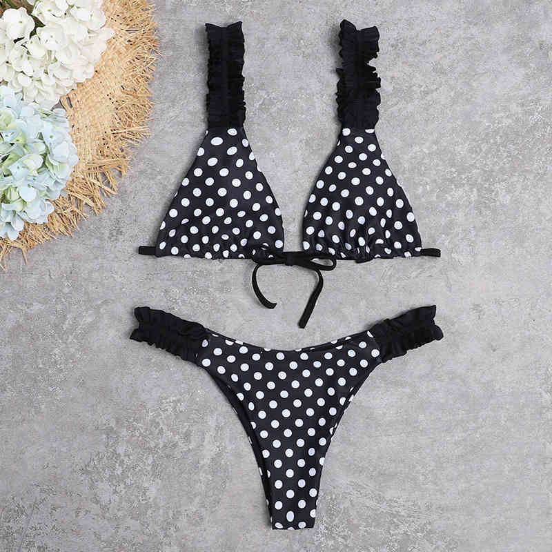 Sexy Dot Thong Swimsuit Women Bikini Push Up Swimwear Ruffle Set Brazilian Bathing Suit Two Piece Swim Female 210520, Black
Sexy Dot Thong Swimsuit Women Bikini Push Up Swimwear Ruffle Set Brazilian Bathing Suit Two Piece Swim Female 210520, Black