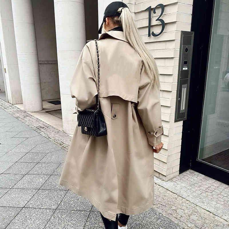 Vintage Women Stylish Trench Coats Fashion Ladies Oversize Cotton Windbreakers Casual Female Chic Outfits Girls Cool 210430