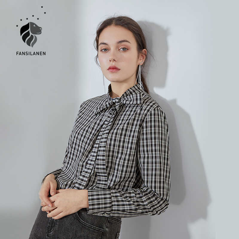 FANSILANEN Long Sleeve Shirt Women Black Plaid Bow Tie Retro Office Tops For Korean Fashion 210607
FANSILANEN Long Sleeve Shirt Women Black Plaid Bow Tie Retro Office Tops For Korean Fashion 210607