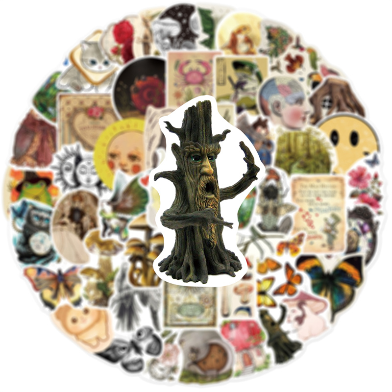 50pcs/Lot Waterproof Retro Design Stickers Animal Plant DIY Graffiti Decals For Notebook Luggage iPad Phone Scooter Car Guitar Games Skateboard Gift D