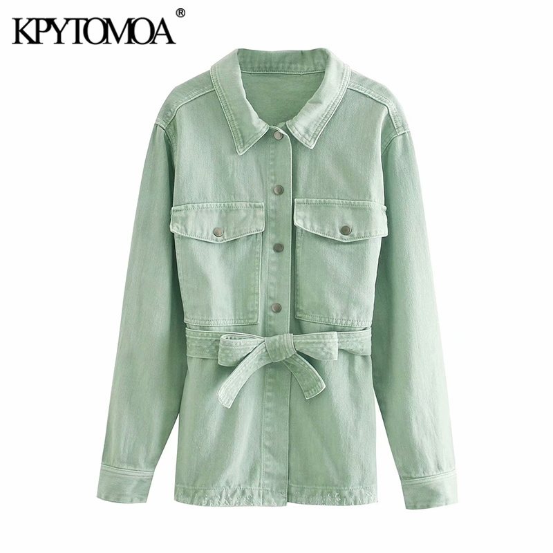 Women Fashion With Belt Loose Frayed Trim Denim Jacket Coat Long Sleeve Pockets Female Outerwear Chic Tops 210420