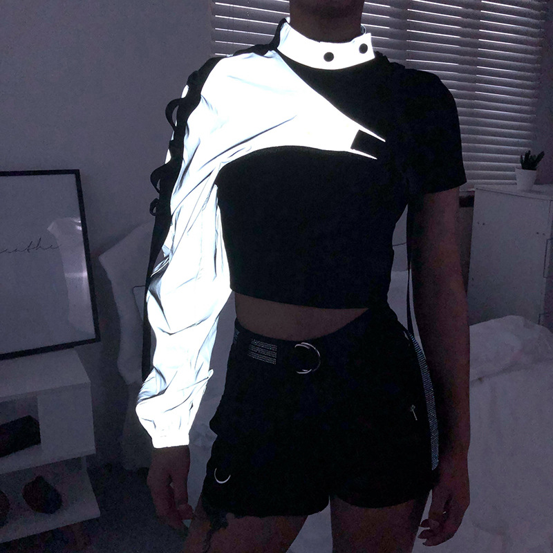 Ladies Hot Popular Street Punk Reflective One Shoulder Irregular Cargo Crop Top Sweatshirt, White
Ladies Hot Popular Street Punk Reflective One Shoulder Irregular Cargo Crop Top Sweatshirt, White