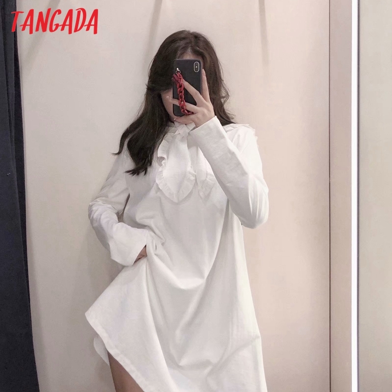 Fashion Women Oversized Collar White Shirt Long Sleeve High Street Ladies Mini Dress 3H52 210416