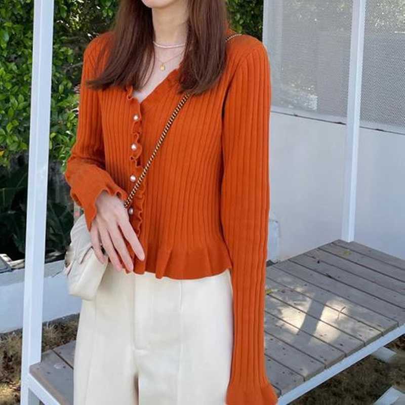 Chic Candy Color Ruffles Slim Fit Cardigans Spring V Neck Long Sleeve Single Breast Knit Sweater Women Casual Simple Coat 210525, Orange
Chic Candy Color Ruffles Slim Fit Cardigans Spring V Neck Long Sleeve Single Breast Knit Sweater Women Casual Simple Coat 210525, Orange