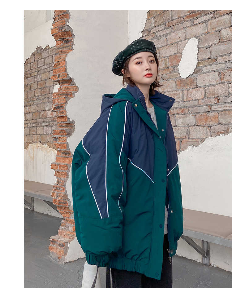 Qooth Spring Jacket INS Trendy Long Sleeve Loose Female Oversize Coat Windbreaker Patchwork For Women QT215 210609