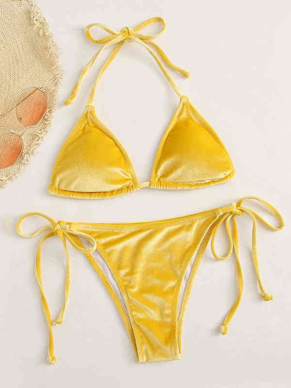 Women' Velvet bikini, sexy straight hair purple swimsuit, triangular protruding swimsuit, high neck swimsuit, swimsuit style bandage 2022
Women' Velvet bikini, sexy straight hair purple swimsuit, triangular protruding swimsuit, high neck swimsuit, swimsuit style bandage 2022