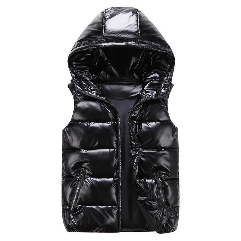Women Winter Vests Hooded Short Bright Color Cotton Padded Jacket Sleeveless Female Waistcoat 211220