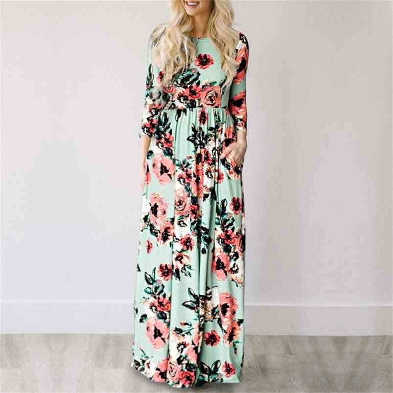 Women Summer Floral Print Maxi Dress White Boho Beach Dress Women Evening Party Long Dress Plus Size Vestidos Female 210806
