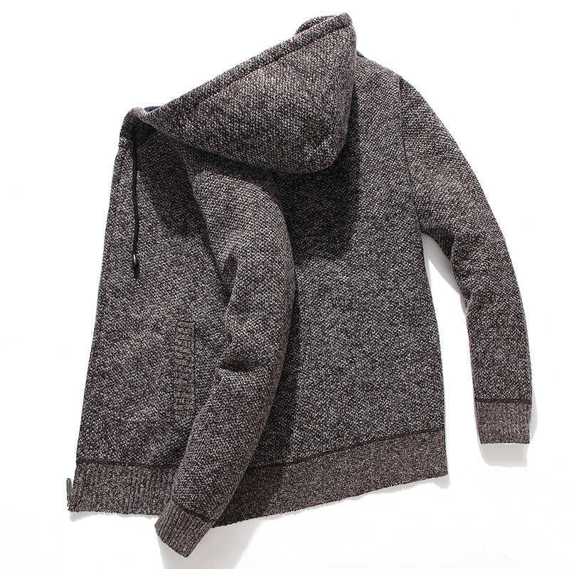 Hooded Knitted Man Sweater Fleece Cardigan Oversized Men's Sweater Winter Casual Solid Hoodies Sweater Homme Knitted Men Coats 210818