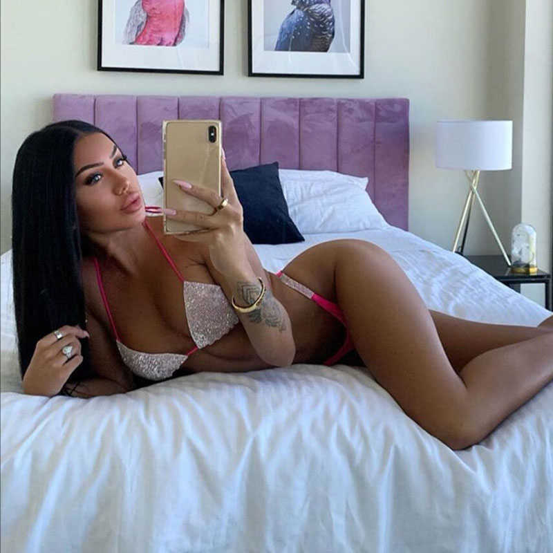 Luxury Bling Bikini Sliver Set Crystal Diamond Sexy Women Swimsuit Halter Push Up Bandage Swimwear 210625