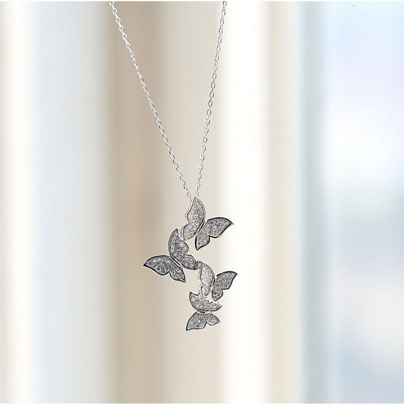 Charming Dazzling Micro 925 Sterling Silver Zircon Butterfly Necklaces with Earring Set Women Gift Necklace Chain Choker Nk022s
