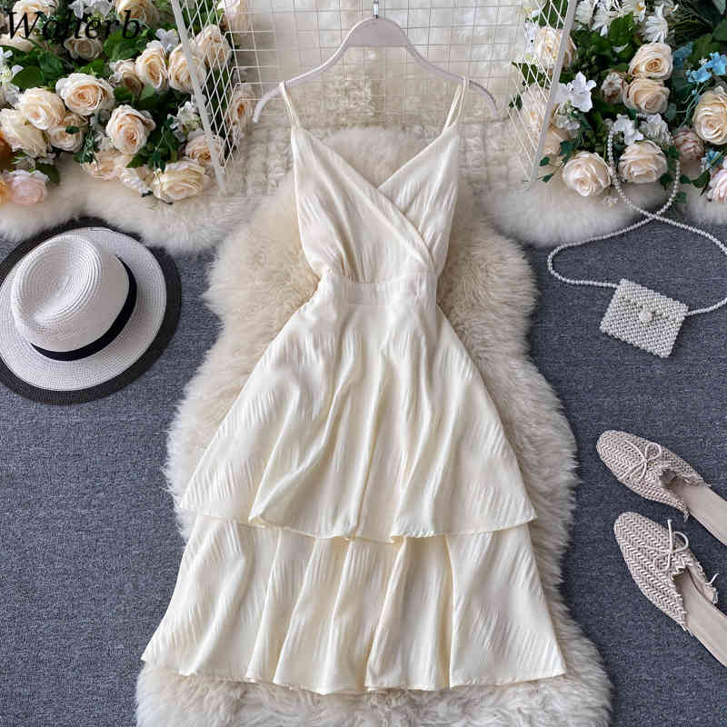 Ruffles Dress Women Sexy Backless Beach Style Fashion Vestidos Sleeveless Holiday Robe V Neck Summer Dresses 210519