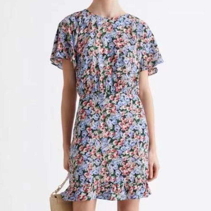 Multicolor Floral Print Dress Women O Neck Batwing Sleeve Elastic Waist Sundress Clothes Female Summer Casual Short Robe 210430