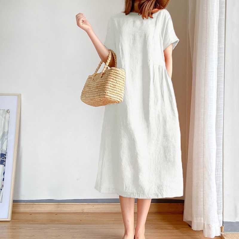 VANOVICH Women's Dress Summer Solid Color Pluz Size Short Sleeve Round Collar Korean Style Women Clothing 210615