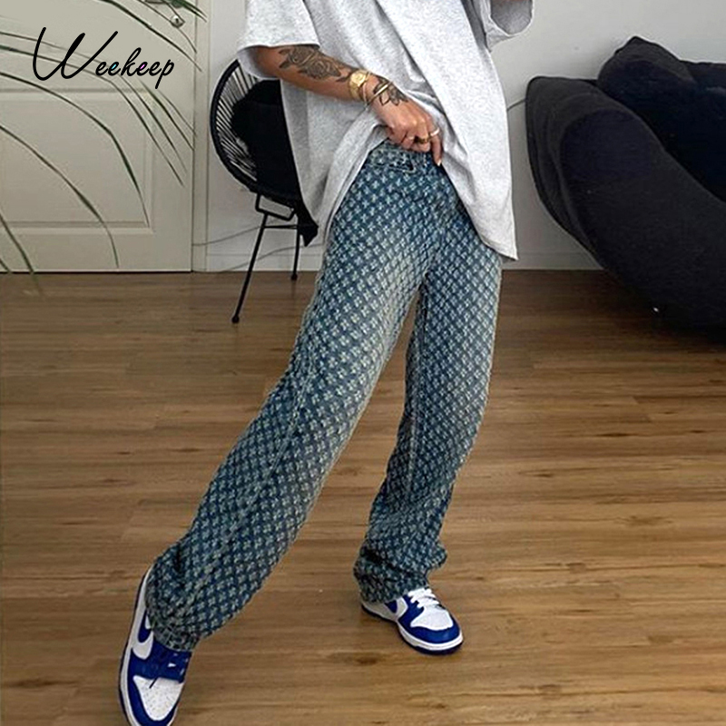 Weekeep Fashion Plaid Hollow Out Streetwear Jeans Women Club High Waist Button Fly Straight Pants Street Style Denim Pants Mujer, Brown
Weekeep Fashion Plaid Hollow Out Streetwear Jeans Women Club High Waist Button Fly Straight Pants Street Style Denim Pants Mujer, Brown