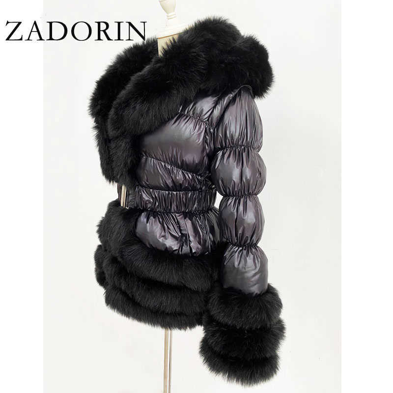 ZADORIN Winter Warm Detachable Down Jacket Women Furry FAUX Fur Collar White Duck Coat With Hooded 211018